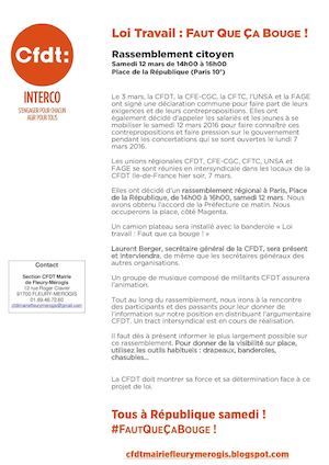 Tract CFDT Loi Travail : Faut Que çA Bouge !