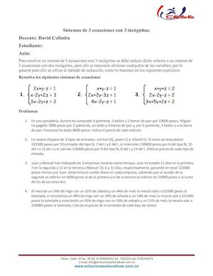 Ecuaciones De Tres Incognitas