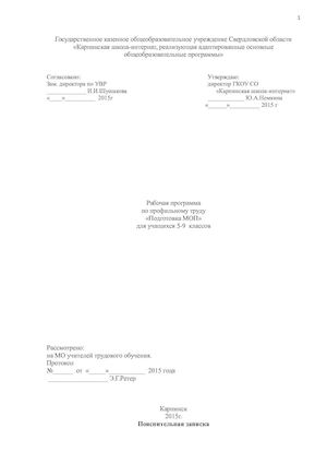 Рабочая программа по профильному труду (подготовка МОП) 5 9 кл Ретер Э Г