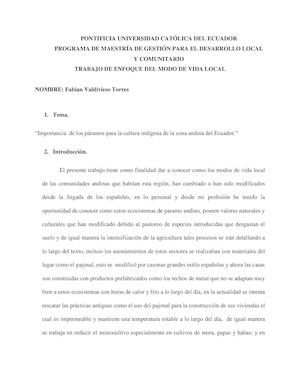 Importancia de los paramos para la cultura andina del Ecuador