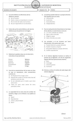 Taller De Repaso De Ciencias Naturales 1p