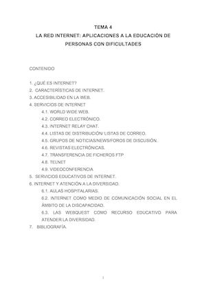 LA RED INTERNET: APLICACIONES A LA EDUCACIÓN DE PERSONAS CON DIFICULTADES