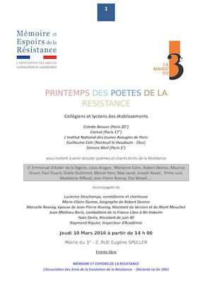 Poésies, Chants Et Textes De La Résistance