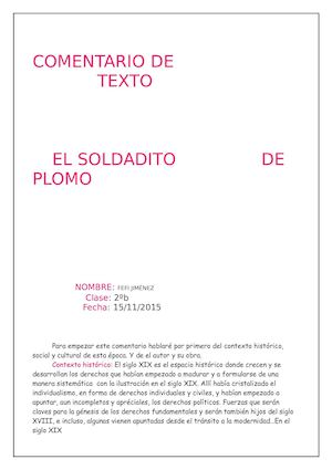 Comentario De Texto El Soldadito De Plomo