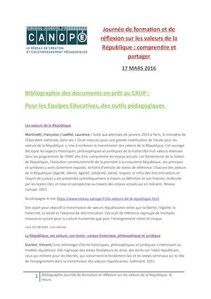 Bibliographie Formation Sur Les Valeurs De La République, Comprendre Et Partager