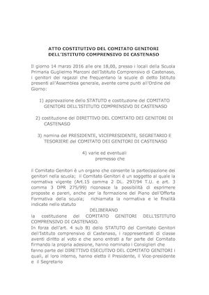 Atto Costitutivo Del Comitato Genitori di Castenaso
