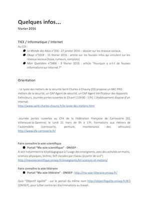 Quelques infos février 2016 Esidoc