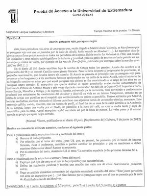 EXAMEN SELECTIVIDAD LENGUA EXTREMADURA JULIO 2015