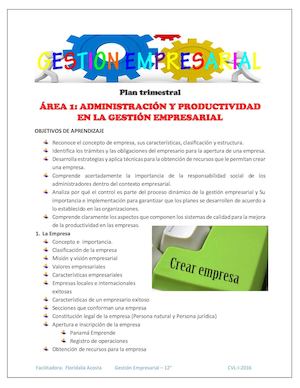 Plan Trimestral Gestión Empresarial
