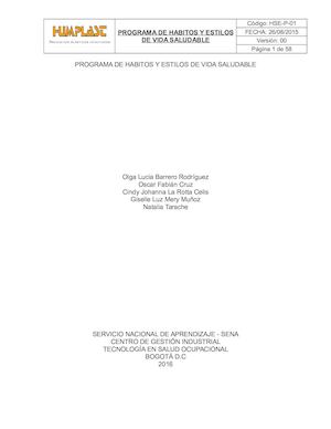 Programa De Habitosy Estilos De Vida Saludable