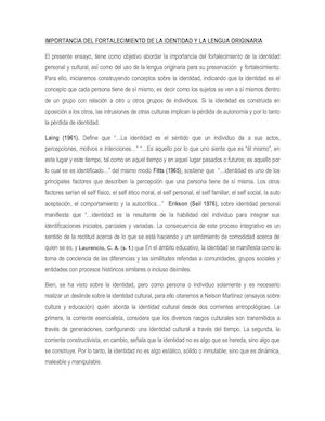 Importancia Del Fortalecimiento De La Identidad Y La Lengua Originaria