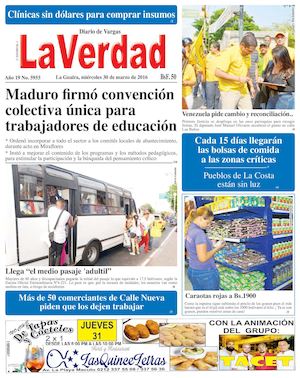 La Guaira, Miercoles 30 de marzo de 2016 Año 19 Nº. 5955