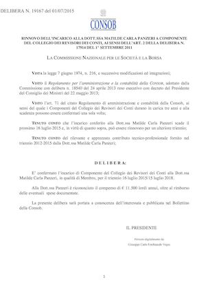 Rinnovo Dott Ssa Panzeri - Revisori Contabili CONSOB