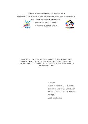 Proyecto Ambiental Arelis, Lisbeth Y Mayra Argenis Graterol