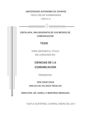 Tesis, Cintalapa Una Biografia De Sus Medios De Comunicacion