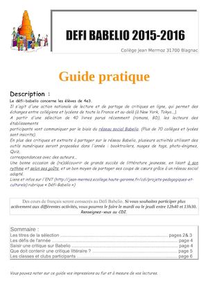 Guide Pratique Défi Babelio 4e