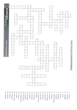 Mots Croisés Capitales Européennes
