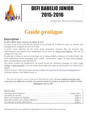Guide Pratique Défi Babelio 6e
