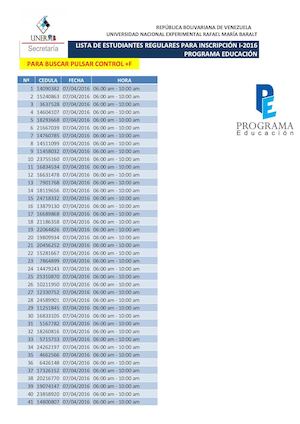Inscripciones I-2016 Programa Educación