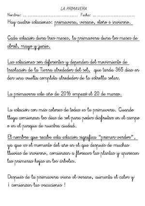 La Primavera Comprensión Lectora