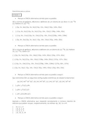 Exercícios Para A Prova