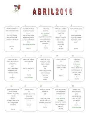 Menu Abril 2016 Escoles
