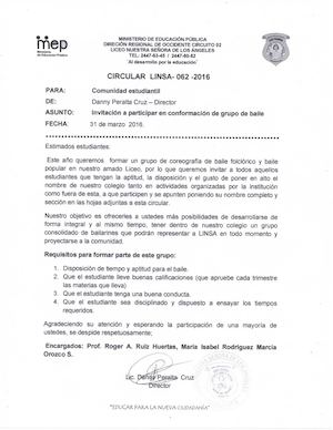 Invitacion A Participar En Conformacion De Grupo De Baile