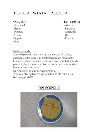 Tortila Patata Errezeta