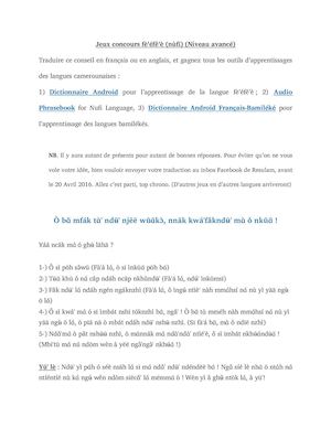 Jeu Concours Fe'efe'e Niveau Avancé.