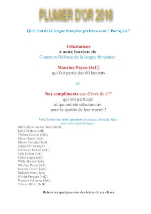 Textes Du Plumier D'or 2016