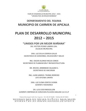 Carmen De Apicala Plan De Desarrollo2012 2015