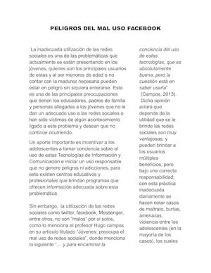 Peligros Del Mal Uso Facebook