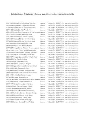 Listado inscripciones Tributación y Aduana