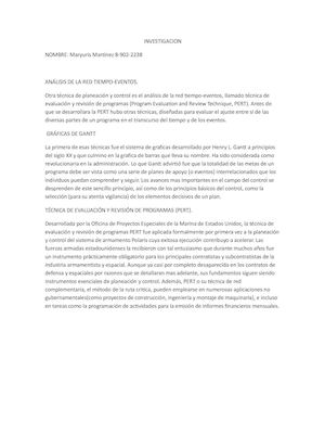 Análisis De La Red Tiempo-Evento, Gráfica de Gantt y Técnicas de evaluación y revisión de programas (PERT)