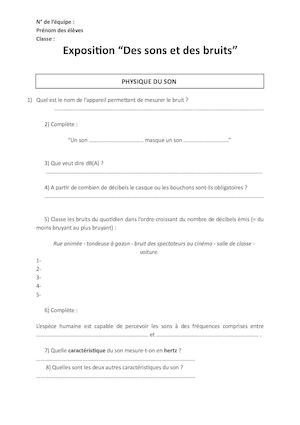 Questionnaire éLèves Exposition Des Sons Et Des Bruits140416