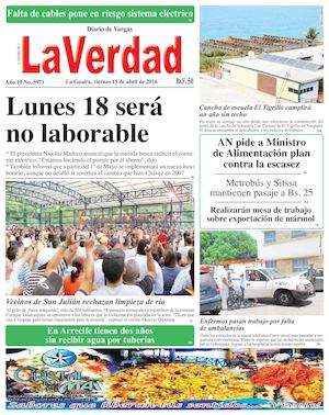 La Guaira, viernes 15 de abril de 2016 Año 19 Nº. 5971