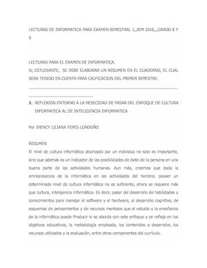 Lecturas De Informatica Para Examen Bimestral 1