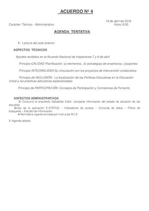 Acuerdo N° 4 2016 Agenda Tentativa