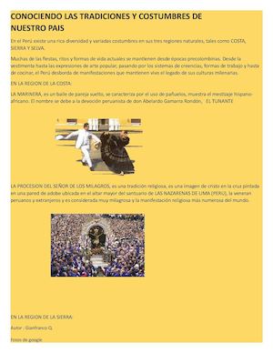 Conociendo Las Tradiciones Y Costumbres Del Peru