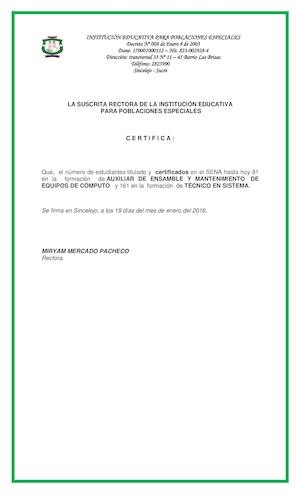 NUMERO TOTAL  DE CERTIFICADOS POR EL SENA