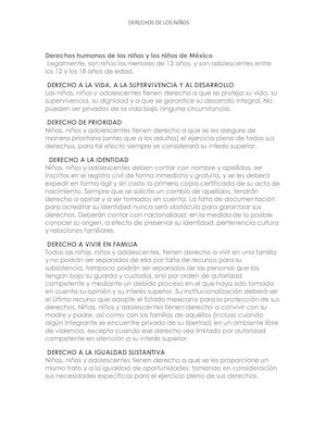 Derechos Humanos De Las Niñas Y Los Niños De México