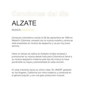 Canciones Del Dia Cantante alzate