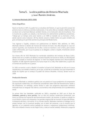 Tema 5 La Obra Poética De Antonio Machado Y Juan Ramón Jiménez