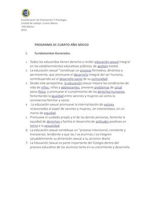 Programa De Educación Sexual Cuarto Básico