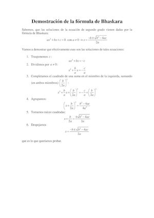 Demostracion De La Formula De Bhaskara