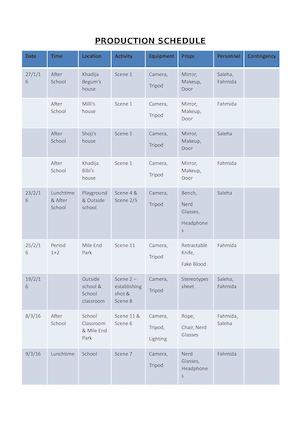 Production Schedule