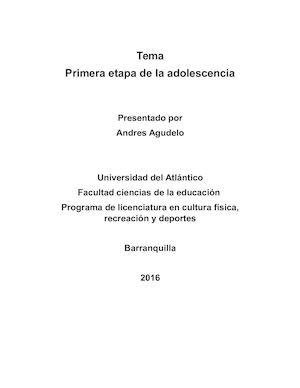 Primera Etapa De La Adolescencia