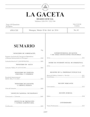 Gaceta No 62 Martes 05 De Abril De 2016