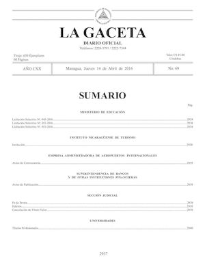 Gaceta No 69 Jueves 14 De Abril De 2016