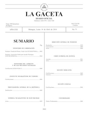 Gaceta No 71 Lunes 18 De Abril De 2016